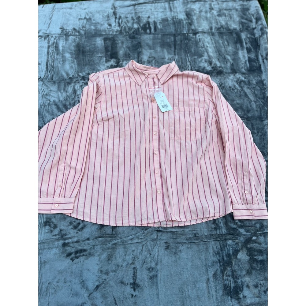 Wonderly Pink Burgundy Striped Button Down Shirt Long Sleeve Plus 4X NWT - Picture 7 of 9